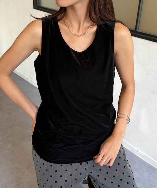 Chez toi（シェトワ）の「ベロア×ジャージー二重タンク（タンクトップ・レディース・アイボリー/ブラック/ブラウン・F）」の2枚目の写真