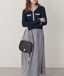 natural couture | 〈canami〉ニットドッキング配色ワンピース(ワンピース)