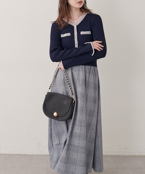 natural couture（ナチュラルクチュール）の「〈canami〉ニットドッキング配色ワンピース（ワンピース・レディース・ブラウン/ピンク/アイボリー/ネイビー・FREE）」の3枚目の写真