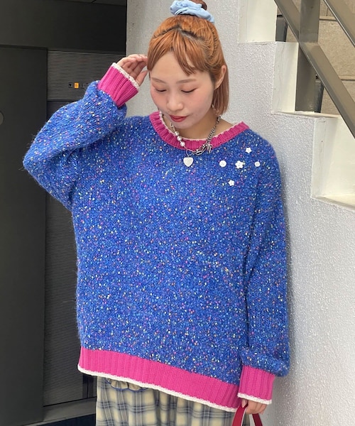 CIAOPANIC(チャオパニック)の「【HELLO.SANFRANCISCO/ハローサンフランシスコ】ボタン付カラフルオーバーニット(ニット/セーター・レディース・イエロー/ブルー/ホワイト・ONE)」の3枚目の写真