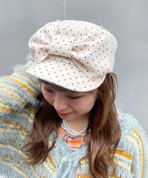 CIAOPANIC TYPY(チャオパニックティピー)の「【HELLO.SANFRANCISCO】BIGリボンドット柄コーデュロイキャップ(キャップ・レディース・ピンク/ベージュ・ONE)」の2枚目の写真