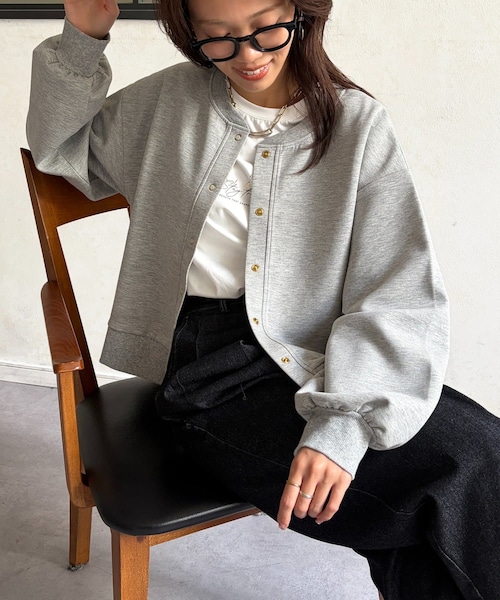 Chez toi(シェトワ)の「ポンチカーディガン(Tシャツ/カットソー・レディース・オフホワイト/グレー/ブラック・F)」の3枚目の写真