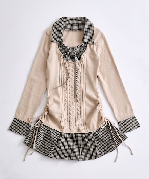 OLIVE des OLIVE(オリーブデオリーブ)の「ニットドッキングワンピ(ワンピース・レディース・チャコールグレー/スミクロ/ベージュ・FREE)」の3枚目の写真