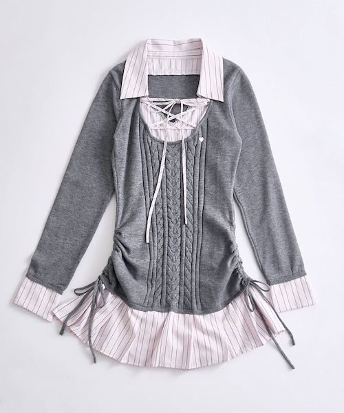 OLIVE des OLIVE(オリーブデオリーブ)の「ニットドッキングワンピ(ワンピース・レディース・チャコールグレー/スミクロ/ベージュ・FREE)」の1枚目の写真