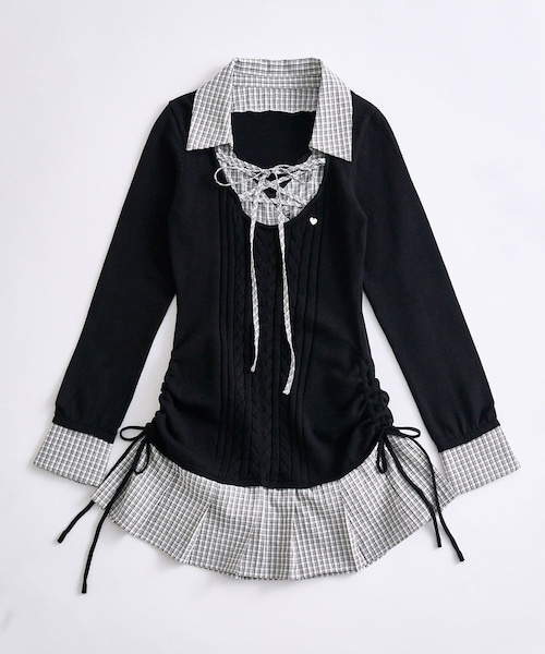 OLIVE des OLIVE(オリーブデオリーブ)の「ニットドッキングワンピ(ワンピース・レディース・チャコールグレー/スミクロ/ベージュ・FREE)」の2枚目の写真