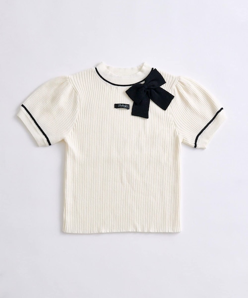OLIVE des OLIVE(オリーブデオリーブ)の「配色リボンプチハイニット(ニット/セーター・レディース・ブラック/トップグレー/ピンク/オフホワイト・FREE)」の2枚目の写真