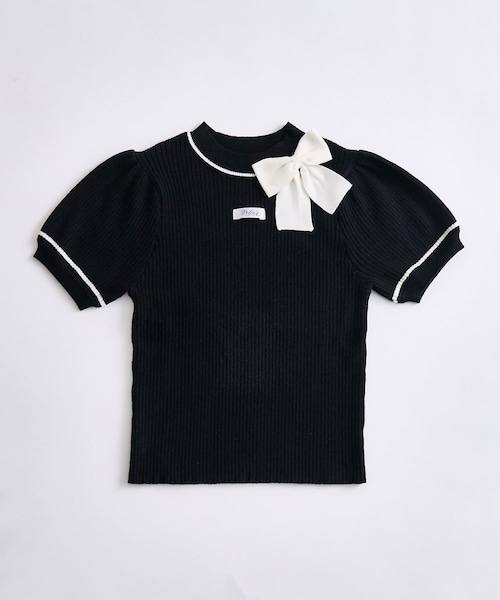 OLIVE des OLIVE(オリーブデオリーブ)の「配色リボンプチハイニット(ニット/セーター・レディース・ブラック/トップグレー/ピンク/オフホワイト・FREE)」の1枚目の写真