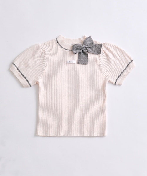 OLIVE des OLIVE(オリーブデオリーブ)の「配色リボンプチハイニット(ニット/セーター・レディース・ブラック/トップグレー/ピンク/オフホワイト・FREE)」の4枚目の写真