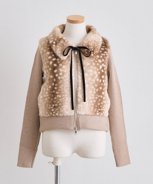 OLIVE des OLIVE(オリーブデオリーブ)の「ファーニットブルゾン(ニット/セーター・レディース・ピンク/ベージュ/オフホワイト・FREE)」の3枚目の写真