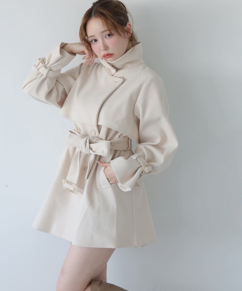 one after another NICE CLAUP（ワンアフターアナザーナイスクラップ）の「【リバイバル/S/Mサイズ展開あり】マルチミドルコート（チェスターコート・レディース・ブラック/アイボリー/チャコールグレー・1/2）」の2枚目の写真