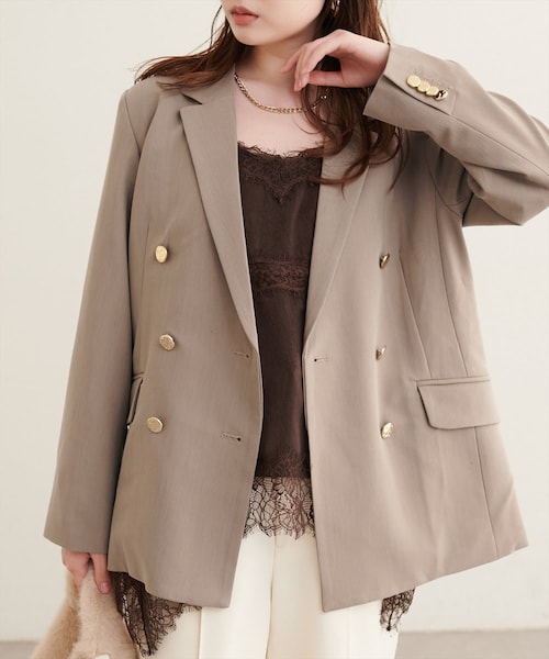 natural couture(ナチュラルクチュール)の「べこべこ金釦テーラージャケット(テーラードジャケット・レディース・ネイビー/ベージュ/その他1/ブラウン・FREE)」の3枚目の写真