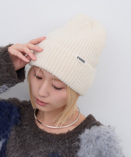 CIAOPANIC TYPY(チャオパニックティピー)の「:【TYNNE.】配色ギザギザステッチニット帽(ニットキャップ/ビーニー・レディース・ピンク/グレー/ミント/ブラック/オフホワイト/パープル・ONE)」の2枚目の写真