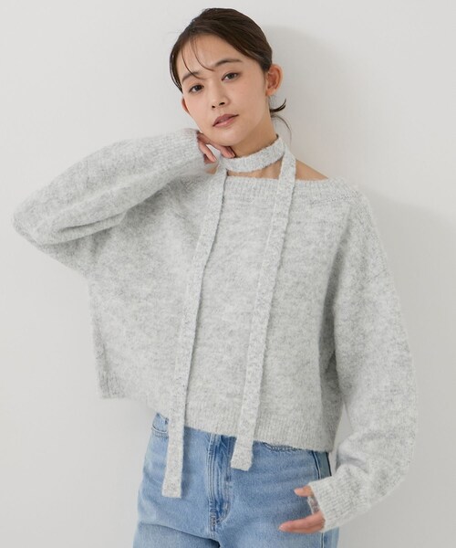 Jayro(ジャイロ)の「チョーカー付き前後2WAYカーディガン(カーディガン/ボレロ・レディース・チャコール/ライトグレー/オフホワイト/ダークブラウン・M)」の3枚目の写真