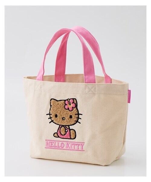 nissen（ニッセン）の「HELLO KITTY(ハローキティ）サガラ刺しゅうシンプルランチトートバッグ（トートバッグ・メンズ・生成り×レッド(ハローキティ)/生成り×ピンク(日焼け ハローキティ)/レオパード(日焼け ハローキティ)・Y）」の2枚目の写真