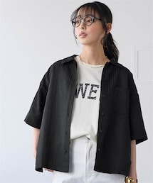 nissen | ＜大きいサイズ＞サッカーストライプボックスシルエットシャツ（接触冷感・UVカット）(シャツ/ブラウス)