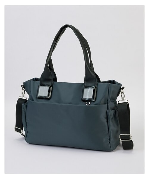 nissen（ニッセン）の「１２ポケットはっ水マーブル柄樹脂プレート付２WAYトートバッグ（PC収納）（Ａ４対応）人間工学（日本女子大学&Idiom監修）Poche Lab（ポッシェ ラボ）（トートバッグ・メンズ・黒/ダスティネイビー・Y）」の2枚目の写真