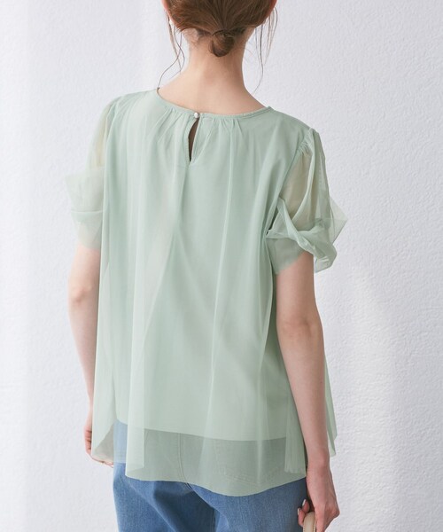 ROPE' PICNIC(ロペピクニック)の「Cutee チュールドッキングツイストスリーブトップス/リンクコーデ(Tシャツ/カットソー・レディース・ブラック/ホワイト/ライトグリーン/ブルー系・38)」の15枚目の写真