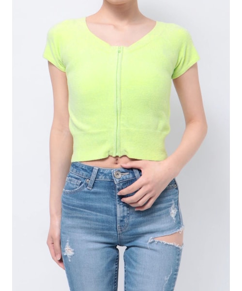 GYDA（ジェイダ）の「Square gydaキャミアンサンブル（ニット/セーター・レディース・オフホワイト/ブラック/ライム/シルバー・F）」の12枚目の写真