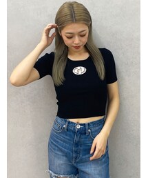 GYDA | GD bijou MOLDハーフスリーブニットトップス(ニット/セーター)