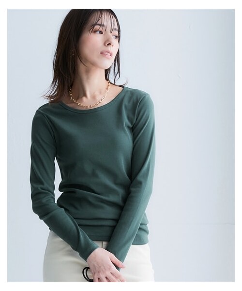 nissen（ニッセン）の「綿100%フライス素材クルーネックロングTシャツ（Tシャツ/カットソー・レディース・黒/オフホワイト/チャコール/ダスティーピンク/ディープグリーン/ワイン/カーキグレー/ライトグレー/ブルー/コーラルピンク/ピスタチオ/ラベンダー/ミントグリーン・S/M/L/LL/3L）」の13枚目の写真