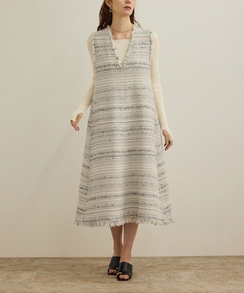 ROPE'（ロペ）の「【GIOLICA（ジオリカ）】別注TWEED V OP（ワンピース）（ワンピース・レディース・ホワイト/ブルー・36/38）」の11枚目の写真