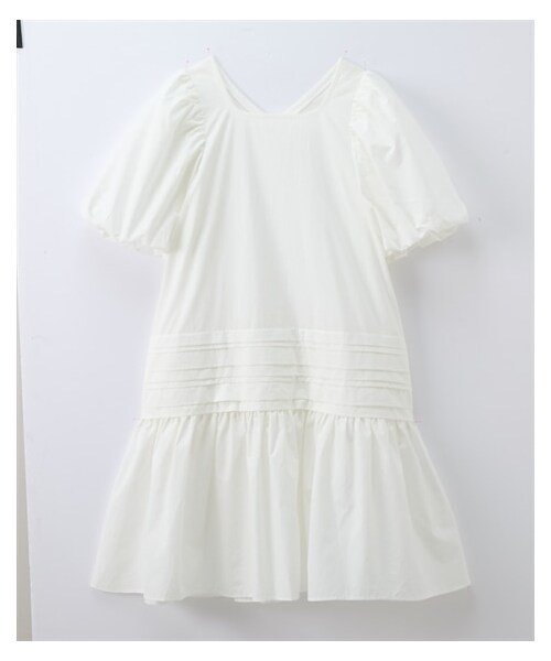 nissen（ニッセン）の「小さいサイズ　綿100％タックギャザーミニワンピース　低身長さん・小柄女性（ワンピース・レディース・オフホワイト/ネイビー・P1/P2）」の5枚目の写真