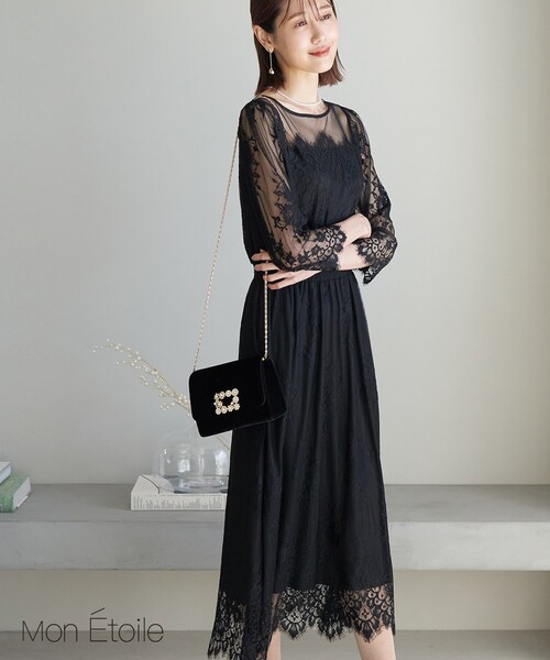 ROPE' PICNIC（ロペピクニック）の「【Mon E’toile/モンエトワール】【結婚式にも】レースDRESS（ドレス・レディース・サックス/カーキ/ラベンダー/ブラック・36/40/38）」の5枚目の写真