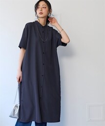 nissen | ＜大きいサイズ＞【夏の多機能素材】汗染みしにくいバンドカラーシャツワンピース(ワンピース)