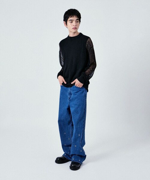 ADAM ET ROPE'(アダムエロペ)の「SHEER LONG SLEEVE KNIT UNISEX(ニット/セーター・レディース・ブラック/オフホワイト/ブルー系・38/40/42)」の11枚目の写真
