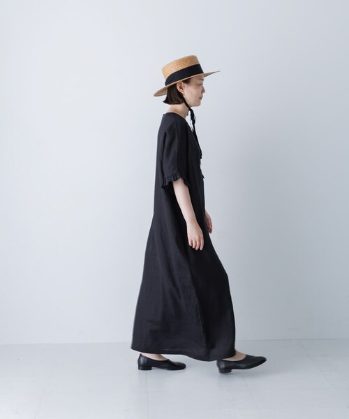 かぐれ（カグレ）の「『2サイズ展開』リネンフリルスリーブワンピース（ワンピース・レディース・BLACK・0/1）」の8枚目の写真