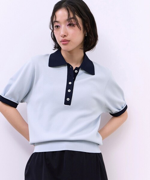ADAM ET ROPE'(アダムエロペ)の「【WEB限定】ハーフスリーブバイカラーポロニット(ポロシャツ・レディース・ブラック/ネイビー/サックス・F)」の3枚目の写真
