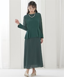 Jolie et Jolie | 【結婚式・パーティードレス】ウエストペプラムプリーツデザインワンピースドレス＜大きいサイズ有＞(ドレス)