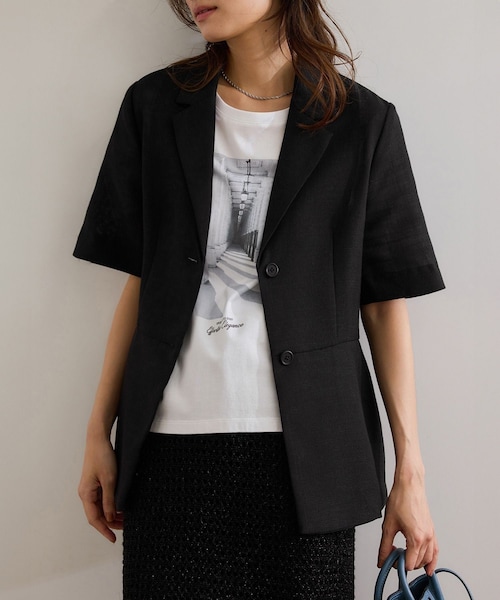 ROPE'（ロペ）の「リネンライク ベルテッドジャケット/セットアップ対応（テーラードジャケット・レディース・ブラック/ベージュ・36/38）」の4枚目の写真