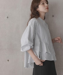 URBAN RESEARCH Sonny Label | 『WEB限定』バンドカラーフリルストライプシャツ(シャツ/ブラウス)