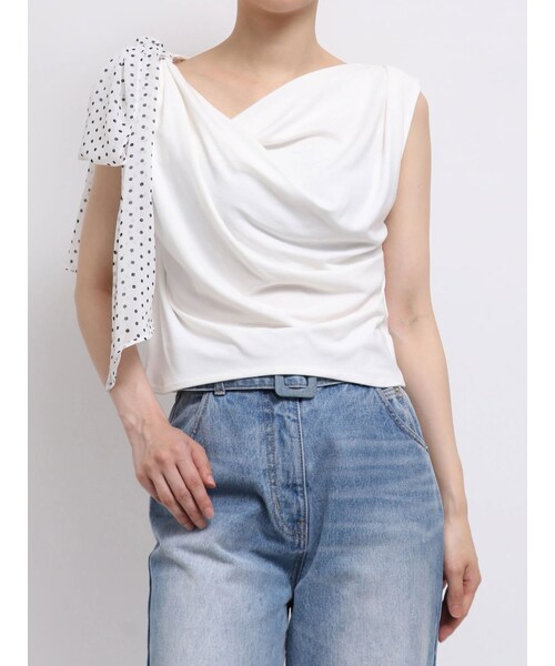 LAGUNAMOON（ラグナムーン）の「ドットリボンドレープカットソー（Tシャツ/カットソー・レディース・ホワイト/ブラック/アイスブルー/ブラウン・F/9）」の3枚目の写真