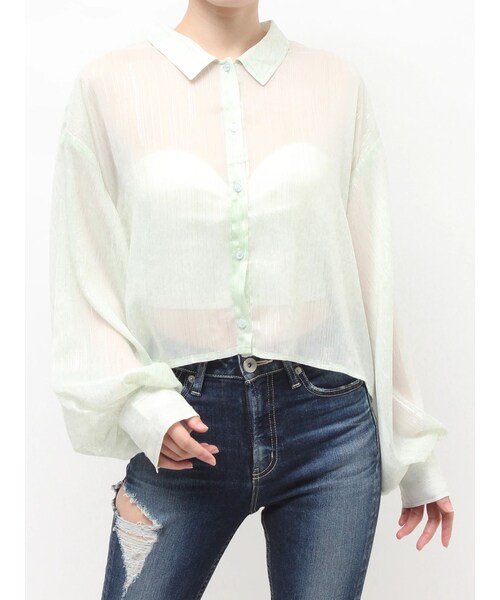 GYDA（ジェイダ）の「SHEERラメショートシャツ（シャツ/ブラウス・レディース・オフホワイト/ブラック/ピンク/ミントグリーン・F）」の5枚目の写真