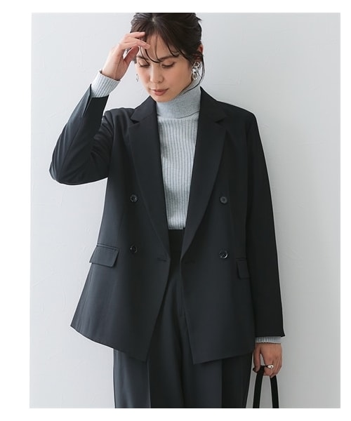 nissen（ニッセン）の「【みさとさんコラボ】セットアップスーツ（しわになりにくい・UVカット）（上下別売）<大きいサイズ有>（フォーマルスーツ/小物・レディース・グレー:テーラードジャケット/黒:テーラードジャケット/グレー:フロントボタンビスジェ/黒:フロントボタンビスジェ/グレー(レギュラー丈):ワイドパンツ/グレー(ロング丈):ワイドパンツ/黒(レギュラー丈):ワイドパンツ/黒(ロング丈):ワイドパンツ/グレー:タイトスカート/黒:タイトスカート・M/L/LL/3L）」の6枚目の写真