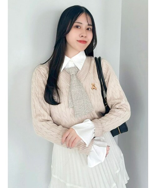 dazzlin（ダズリン）の「【POLO BCSコラボ/20周年記念復刻！】シャツドッキングケーブルニットトップス（ニット/セーター・レディース・オフホワイト/ピンク/ネイビー・F）」の3枚目の写真