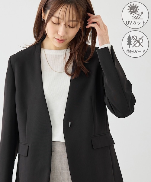 ROPE' PICNIC（ロペピクニック）の「360°ウルトラストレッチ ノーカラージャケット/UVカット・花粉ガード・入卒式・セットアップ対応（ノーカラージャケット・レディース・ブラック/グレー系/ベージュ系/ネイビー・L/M/S/XL/XS）」の12枚目の写真