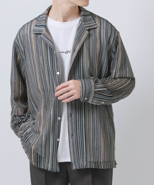 ITEMS URBANRESEARCH(アイテムズ アーバンリサーチ)の「マルチストライプレースオープンカラーシャツ(シャツ/ブラウス・メンズ・BLU/BLK/GRN・M/L)」の12枚目の写真