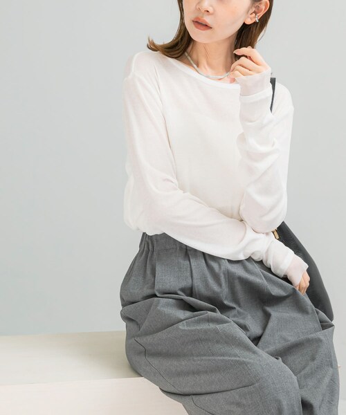 URBAN RESEARCH ROSSO（アーバンリサーチロッソ）の「シアードッキングカットソー（Tシャツ/カットソー・レディース・OFF/MOON STONE/NAVY・FREE）」の5枚目の写真