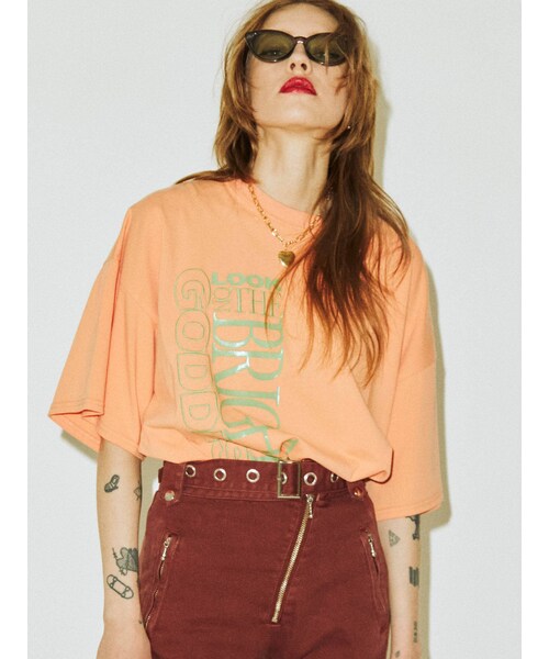 jouetie（ジュエティ）の「チェッカースーパーBIG Tシャツ（Tシャツ/カットソー・レディース・オレンジ/ブラック/オフホワイト・M）」の5枚目の写真