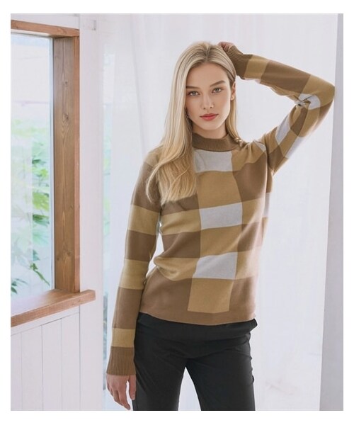 nissen（ニッセン）の「チェック柄モックネックセーター（marie claire