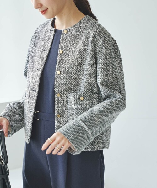 URBAN RESEARCH(アーバンリサーチ)の「ノーカラーツイードジャケット(ノーカラージャケット・レディース・OFF WHITE/BLACK MIX・Free)」の15枚目の写真