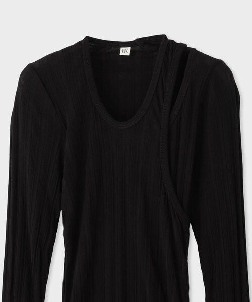 ROPE'(ロペ)の「【HAKUJI(ハクジ)】WIDE RIB LAYERED LS PO|レイヤード長袖カットソー(Tシャツ/カットソー・レディース・ブラック/ホワイト・F)」の7枚目の写真