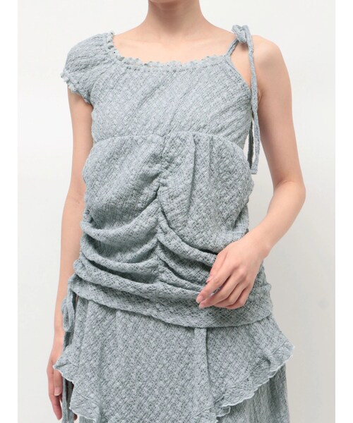 CALNAMUR（カルナムール）の「アシメスリーブレーストップス（タンクトップ・レディース・グレー/アイボリー/イエロー/ブルー/ブラウン・F）」の6枚目の写真