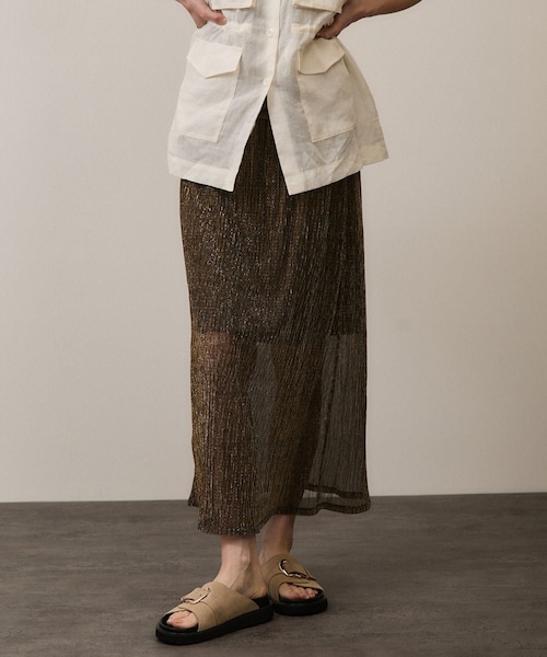 ADAM ET ROPE'（アダムエロペ）の「シアーラメスカート［ストレッチ］（スカート・レディース・ゴールド/シルバー・F）」の2枚目の写真