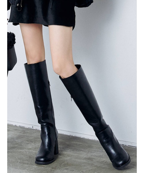 EMODA ロングブーツ　L EMODA ラウンドスクエアロングブーツ（ブラック） -ファッション