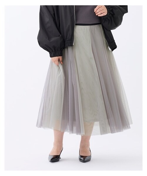 nissen（ニッセン）の「＜大きいサイズ＞２色重ねロング丈カラーチュールスカート（スカート・レディース・パープル×ピンク/黒×チャコールグレー/ライトグレー×グレー/オリーブ×ピスタチオ/ブルー×ライトブルー・L/LL/3L/4L/5L/6L/8L/10L）」の9枚目の写真