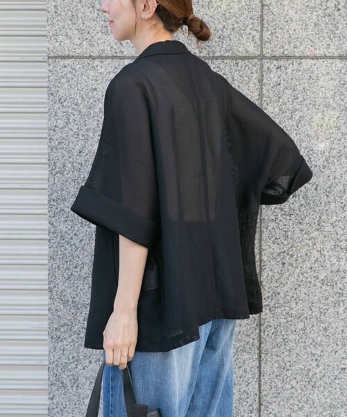 ITEMS URBANRESEARCH(アイテムズ アーバンリサーチ)の「メッシュ半袖ジャケット(テーラードジャケット・レディース・BLK/BEG・Free)」の7枚目の写真